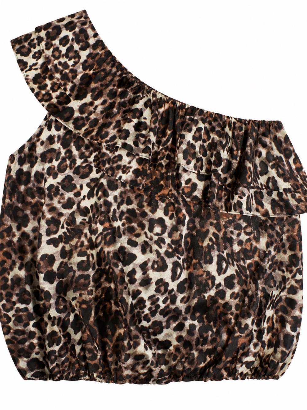 One-Shoulder Leopard Print Ruffled Top By Maeve Size M